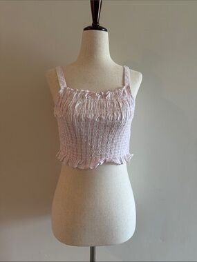 Zara Light Pink Smocked Ruffled Crop Top